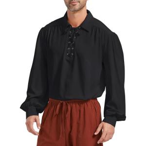 imageZando Mens Pirate Shirt Renaissance Faire Costume Men Medieval Vampire Victorian Steampunk Viking Halloween Cosplay TopBlack