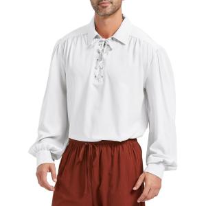 imageZando Mens Pirate Shirt Renaissance Faire Costume Men Medieval Vampire Victorian Steampunk Viking Halloween Cosplay TopWhite