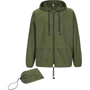 imageZando Raincoat for Men Packable Rain Jacket Waterproof with Hood Outdoor Windbreaker Jackets Lightweight Cycling RaincoatsArmy Green