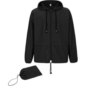 imageZando Raincoat for Men Packable Rain Jacket Waterproof with Hood Outdoor Windbreaker Jackets Lightweight Cycling RaincoatsBlack