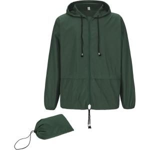 imageZando Raincoat for Men Packable Rain Jacket Waterproof with Hood Outdoor Windbreaker Jackets Lightweight Cycling RaincoatsDark Green