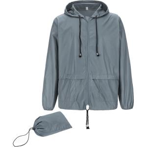 imageZando Raincoat for Men Packable Rain Jacket Waterproof with Hood Outdoor Windbreaker Jackets Lightweight Cycling RaincoatsLight Gray