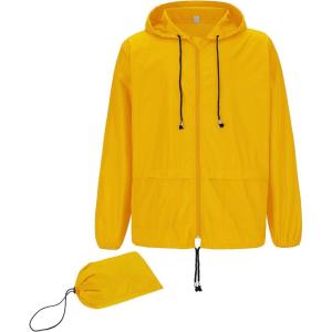 imageZando Raincoat for Men Packable Rain Jacket Waterproof with Hood Outdoor Windbreaker Jackets Lightweight Cycling RaincoatsYellow