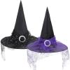 imageZando Kids Witch Hat for Women Lace Girls Halloween Witches Hat for Decoration Witch Costume for Halloween Cosplay PartyLace Black Starlight  Purple