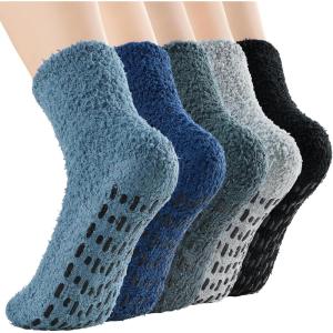 imageZando Comfy Socks Fleece Socks Winter Socks Womens Grip Socks Women Cozy Gifts for Women Gifts for Elderly WomenE 5Dark Solid