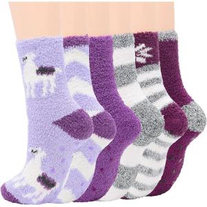 imageZando Comfy Socks Fleece Socks Winter Socks Womens Grip Socks Women Cozy Gifts for Women Gifts for Elderly WomenE 6Purple