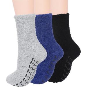 imageZando Comfy Socks Fleece Socks Winter Socks Womens Grip Socks Women Cozy Gifts for Women Gifts for Elderly WomenH BlackGreyDark Blue