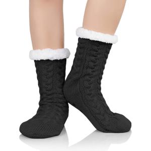 imageZando Comfy Socks Fleece Socks Winter Socks Womens Grip Socks Women Cozy Gifts for Women Gifts for Elderly WomenO Black