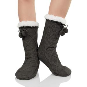 imageZando Comfy Socks Fleece Socks Winter Socks Womens Grip Socks Women Cozy Gifts for Women Gifts for Elderly WomenO Dark Grey