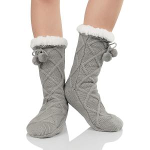 imageZando Comfy Socks Fleece Socks Winter Socks Womens Grip Socks Women Cozy Gifts for Women Gifts for Elderly WomenO Grey