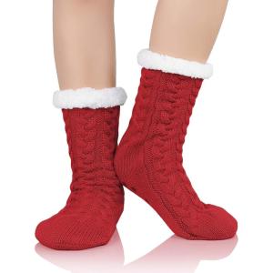 imageZando Comfy Socks Fleece Socks Winter Socks Womens Grip Socks Women Cozy Gifts for Women Gifts for Elderly WomenO Red