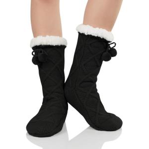 imageZando Comfy Socks Fleece Socks Winter Socks Womens Grip Socks Women Cozy Gifts for Women Gifts for Elderly WomenO Thick Black