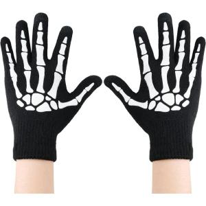 imageZando Halloween Gloves Accessories Cosplay Adult Skeleton Gloves Kids Skeleton Costume Gloves Luminous Skull Knit GloveFull Finger 1 Pairs