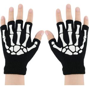 imageZando Halloween Gloves Accessories Cosplay Adult Skeleton Gloves Kids Skeleton Costume Gloves Luminous Skull Knit GloveHalf Finger 1 Pairs