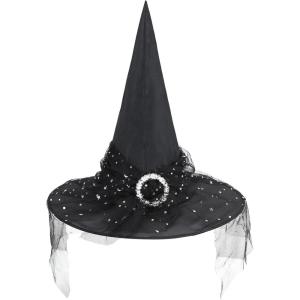 imageZando Kids Witch Hat for Women Lace Girls Halloween Witches Hat for Decoration Witch Costume for Halloween Cosplay PartyLace Black Starlight