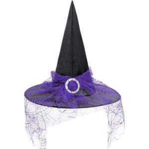 imageZando Kids Witch Hat for Women Lace Girls Halloween Witches Hat for Decoration Witch Costume for Halloween Cosplay PartyLace Purple