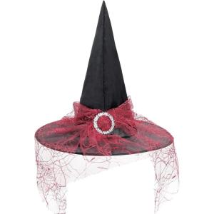 imageZando Kids Witch Hat for Women Lace Girls Halloween Witches Hat for Decoration Witch Costume for Halloween Cosplay PartyLace Wine Red