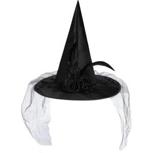 imageZando Kids Witch Hat for Women Lace Girls Halloween Witches Hat for Decoration Witch Costume for Halloween Cosplay PartyRose Black