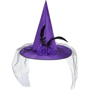 imageZando Kids Witch Hat for Women Lace Girls Halloween Witches Hat for Decoration Witch Costume for Halloween Cosplay PartyRose Purple