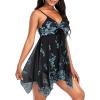 imageZando Flowy Swimdress Womens One Piece Swimsuit Tummy Control Bathing Suit with Tank TopBlack Blue Flower