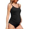 imageZando Maternity Swimsuit for Women Black One Piece Bathing Suit Button Neck Pregnancy Swimwear Womens Bating Suits Stretch Pleats Swimsuits Adjustable Shoulder Straps Maternity Swim Suit L