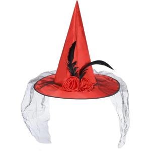 imageZando Kids Witch Hat for Women Lace Girls Halloween Witches Hat for Decoration Witch Costume for Halloween Cosplay PartyRose Red