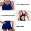 imageZando One Piece Swimsuit Women Boyleg Swimsuits for Women One Piece Tummy Control Bathing Suit Sporty Boyshorts SwimwearGeometric Blocks