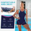 imageZando One Piece Swimsuit Women Boyleg Swimsuits for Women One Piece Tummy Control Bathing Suit Sporty Boyshorts SwimwearTie Dyed Stitching