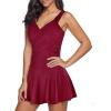 imageZando Swim Suits for Women 2025 One Piece Swimsuit Tummy Control Swim Dress Womens Swimsuits Swim Dress Bathing SuitsRed Wine