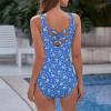 imageZando Womens Bathing Suits One Piece Swimsuits Athletic Training Swimsuit Tummy Control Slimming Swimwear for WomenBlue Floral Fragments