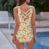 imageZando Womens Bathing Suits One Piece Swimsuits Athletic Training Swimsuit Tummy Control Slimming Swimwear for WomenOrange Flower