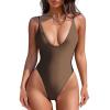 imageZando Swim Suits for Women 2025 Cheeky One Piece Swimsuits for Women One Piece Swimsuit Women Thong Bathing SuitE Brown