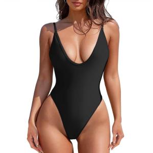 imageZando Swim Suits for Women 2025 Cheeky One Piece Swimsuits for Women One Piece Swimsuit Women Thong Bathing SuitA Black