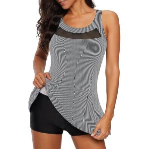 imageZando Swim Suits for Women 2025 One Piece Swimsuit Tummy Control Swim Dress Womens Swimsuits Swim Dress Bathing SuitsBlack White Striped