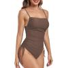 imageZando One Piece Swimsuit Women Bathing Suits Tummy Control Cheeky Tie Side High Cut One Piece Swimsuits SwimwearBrown