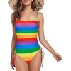 imageZando One Piece Swimsuit Women Bathing Suits Tummy Control Cheeky Tie Side High Cut One Piece Swimsuits SwimwearRainbow