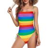 imageZando One Piece Swimsuit Women Bathing Suits Tummy Control Cheeky Tie Side High Cut One Piece Swimsuits SwimwearRainbow