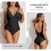 imageZando One Piece Swimsuit for Women 2024 V Neck Bathing Suit Ruched Tummy Control Swimsuit Sexy High Cut Bathing SuitsBlack