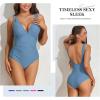 imageZando One Piece Swimsuit for Women 2024 V Neck Bathing Suit Ruched Tummy Control Swimsuit Sexy High Cut Bathing SuitsBlue