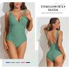 imageZando One Piece Swimsuit for Women 2024 V Neck Bathing Suit Ruched Tummy Control Swimsuit Sexy High Cut Bathing SuitsGreen