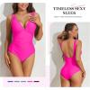 imageZando One Piece Swimsuit for Women 2024 V Neck Bathing Suit Ruched Tummy Control Swimsuit Sexy High Cut Bathing SuitsHot Pink