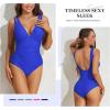 imageZando One Piece Swimsuit for Women 2024 V Neck Bathing Suit Ruched Tummy Control Swimsuit Sexy High Cut Bathing SuitsRoyal Blue