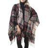 imageZando Womens Warm Shawl Wrap Open Front Poncho Cape Color Block Shawls Winter Cardigan Wrap Printed Ponchos for Women 2C Black Red Stripe