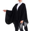 imageZando Womens Warm Shawl Wrap Open Front Poncho Cape Color Block Shawls Winter Cardigan Wrap Printed Ponchos for Women 2G Black Grey