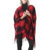 imageZando Womens Warm Shawl Wrap Open Front Poncho Cape Color Block Shawls Winter Cardigan Wrap Printed Ponchos for Women 2H Buffalo Red