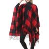 imageZando Womens Warm Shawl Wrap Open Front Poncho Cape Color Block Shawls Winter Cardigan Wrap Printed Ponchos for Women 2H Buffalo Red