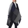 imageZando Womens Warm Shawl Wrap Open Front Poncho Cape Color Block Shawls Winter Cardigan Wrap Printed Ponchos for Women 2Navy Grey