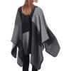 imageZando Womens Warm Shawl Wrap Open Front Poncho Cape Color Block Shawls Winter Cardigan Wrap Printed Ponchos for Women 2Navy Grey
