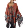 imageZando Womens Warm Shawl Wrap Open Front Poncho Cape Color Block Shawls Winter Cardigan Wrap Printed Ponchos for Women 2Orange