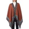 imageZando Womens Warm Shawl Wrap Open Front Poncho Cape Color Block Shawls Winter Cardigan Wrap Printed Ponchos for Women 2Orange